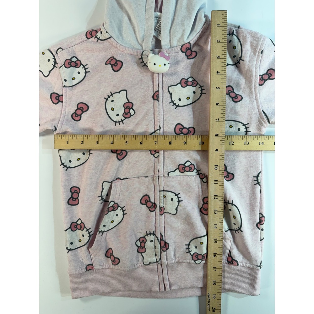 Hello Kitty Girls Pink Zip Up Hoodie All Over Print Sanrio Sweatshirt Size 6/7 - Picture 5 of 7